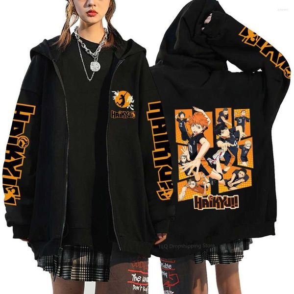 Sudaderas con capucha para mujer Chaquetas de lana Chaqueta Harajuku Abrigo Karasuno High School Abrigos de manga larga Haikyuu Zipup Sudadera con capucha y cremallera unisex