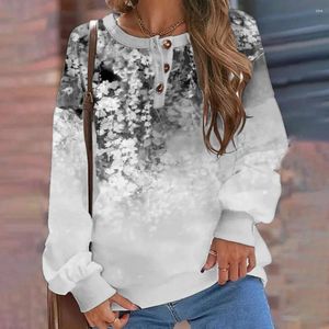 Dameshoodies Bloemenprint Los Sweatshirt Boho Met O-hals 3 Knopen Decor Casual Voor herfst/herfstvrouwen