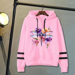 HOPEDIAS MUJERES Flower Dragonfly para mujeres Autumn and Winter Casual Sports Sports Top Hoodie