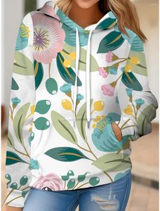 Sweat à capuche pour femme, motif floral, avec cordon de serrage, poche, grande taille, manches longues, polyvalent et confortable, automne 2024