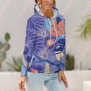 Sudaderas con capucha para mujer Estampado de flores Dama Hoja verde brillante Sudadera con capucha informal Otoño Manga larga Ropa Kawaii Tamaño grande