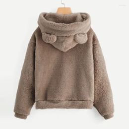 Sweats à capuche pour femmes Fluffy Femmes Kawaii Sweat-shirt Mignon Ours Oreille À Capuchon Automne Hiver Chaud Pull À Manches Longues Manteau Polaire Moletom