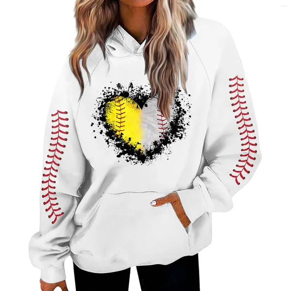 Sweat-shirt à capuche pour femmes, grande taille, doux, décontracté, ample, Vintage, chaud, jeu d'impression de Baseball, hiver 2024