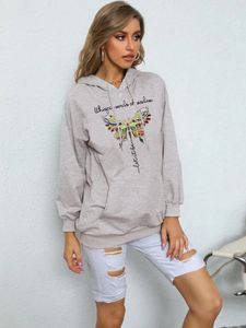 Sweat à capuche Style français pour femmes, pull à capuche avec lettres imprimées papillon, tendance rétro, automne et hiver 2024