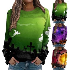 Sweat à capuche pour femmes sweat à capuche complet dames Halloween Pumpkin Bat imprimé rond cou rond Sweat-shirt à manches longues