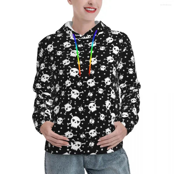 HOJA MUJERES SKELETON FORRY Autumn Skull and Crossbons Camiseta de moda coreana Camisa con capucha femenina Y2K Linda sudadera con capucha de gran tamaño personalizado