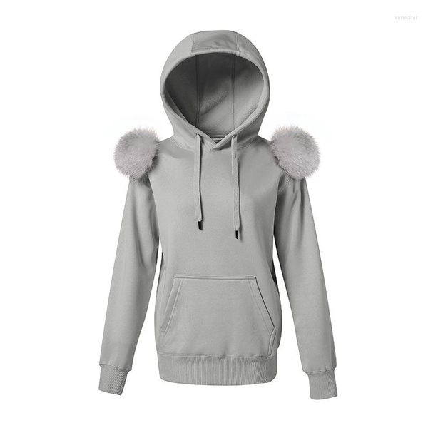 Sweat à capuche en fourrure pour femmes, décoration sur les épaules, col réel, Streetwear, pull pour printemps et automne, S5185