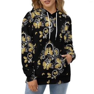 Sweats à capuche pour femmes Gold Gears Print Streetwear Sweat à capuche décontracté à manches longues Sweats Sweats Sweats Custom