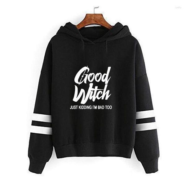 Sudaderas con capucha para mujer, sudadera con estampado Good Witch Just Bad Too, para primavera y otoño, regalo para amantes de Halloween, sudaderas con empalme para mujer