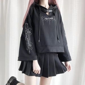 Sweats à capuche pour femmes Goth Lolita à capuche femmes Kawaii Harajuku sweats Dark Academia esthétique haut mode coréenne vêtements gothiques