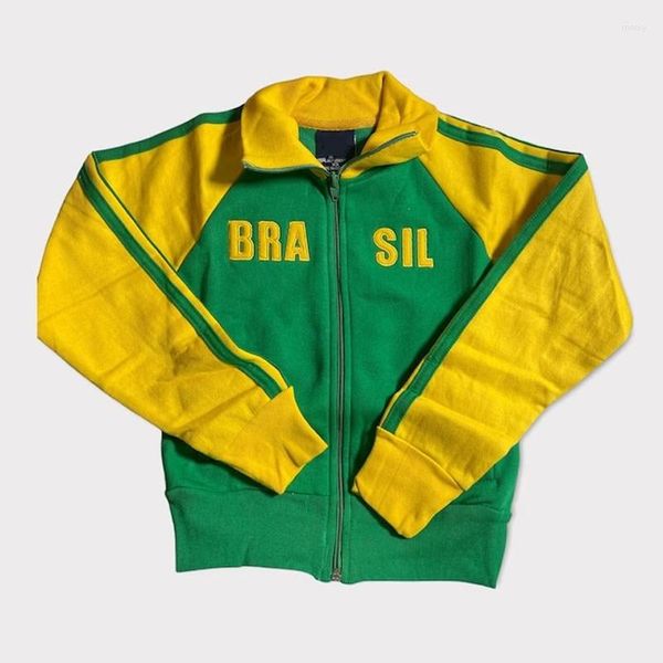 Sudaderas con capucha para mujer, sudadera gótica con cremallera de gran tamaño, chaqueta Punk de manga larga Y2k, sudadera verde bordada con letras de Brasil Vintage estética 2023