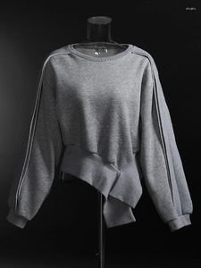 Sweats à capuche féminines Pullage asymétrique gris Sweatshirts pour femmes 2024 Fashion Designer Automne Winter Streetwear Batwing Sleeve Casual Y2k