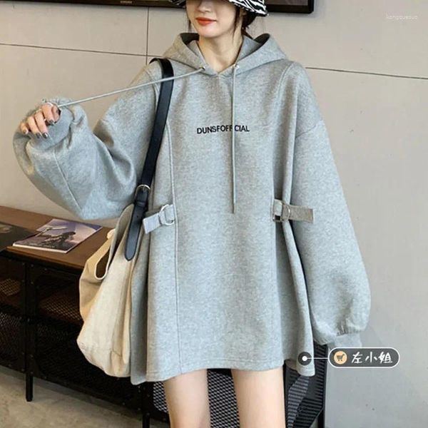 Sudadera con capucha para mujeres peluche de invierno gris y gruesas con capucha con capucha con capucha con capucha de manga larga versión coreana Vestido versátil suelto