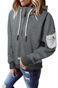 Sweats à capuche pour femmes Half Zip Colorblock Pocket Patchwork Sweat à capuche à manches longues Sweats Femmes Automne Hiver Casual S-2XL Sweat à capuche