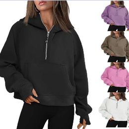 Dames Hoodies Half Zip Sweatshirts Cropped Fleece Dames Quarter Up Trui Truien Herfstoutfits 2023 Winterkleding