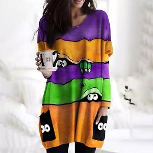 Sweats à capuche pour femmes Halloween Peeping Eyes Color Block Pocket Long Sweatshirt Light Womens