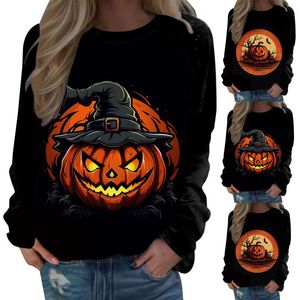 Sudaderas con capucha para mujer, estampado de Halloween, informal, de moda, de manga larga, con cremallera, cuello redondo, suéter, Tops, sudaderas para mujer, estilo túnica