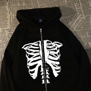 Dameshoodies Halloween Skull Graphics Rits Front French Terry gevoerde hoodie