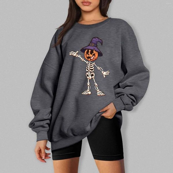 Sudaderas con capucha para mujer Sudadera de Halloween Calabaza Hombre Impreso Jersey Manga larga Cuello redondo Jersey Ocio Sudadera con capucha informal para dama Otoño