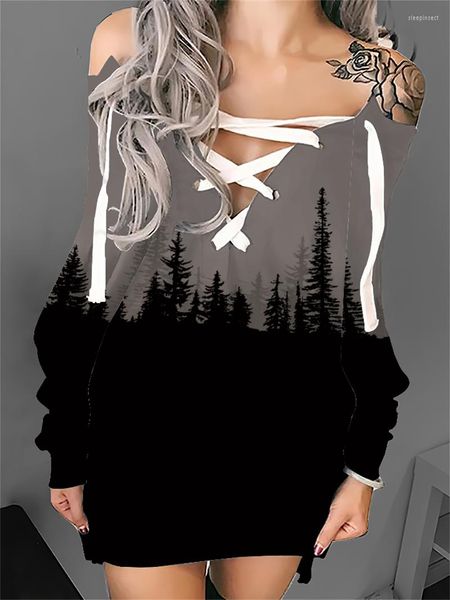 Sudaderas con capucha para mujer, diseño de esqueleto con tema de Halloween, otoño 2023, Jersey Y2K, vestido, suéter negro con cuello en V para mujer