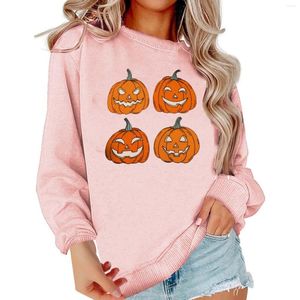 Sudaderas con capucha para mujer, sudadera de calabaza de Halloween para mujer, suéter gráfico de cara divertida, cuello redondo, camisas de manga larga para otoño, Top para mujer, Tops de vestir