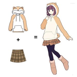 Sudaderas con capucha para mujer Harajuku Akita Doge, sudaderas para mujer con orejas y cola, abrigo de felpa con capucha para adultos, Sudadera con capucha cálida de invierno de dibujos animados de Anime