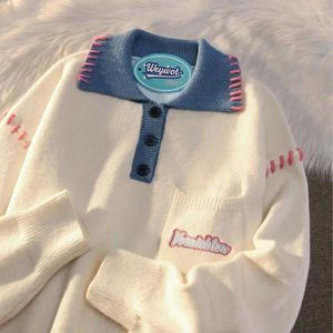 Sweat à capuche féminin Harajuku hommes et femmes Senture de conception Souchy 2024 Niche Couple Polo Collar tricot Salt Cool Tops
