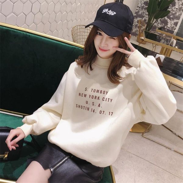 Sweats à capuche pour femmes Harajuku Femmes Pulls à col roulé Pull Femme Hiver Preppy Style Lettre Sweat à capuche imprimé BF Tops Mori Girl Vêtements coréens