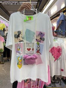 Sweats à capuche pour femmes Industrie lourde Perles Strass Dessin animé Doux T-shirt à manches courtes 2023 Été Lâche Col rond Kawaii Top Delivery Doll