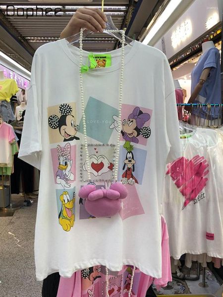 Sweats à capuche pour femmes Industrie lourde Perles Strass Dessin animé Doux T-shirt à manches courtes 2023 Été Lâche Col rond Kawaii Top Delivery Doll