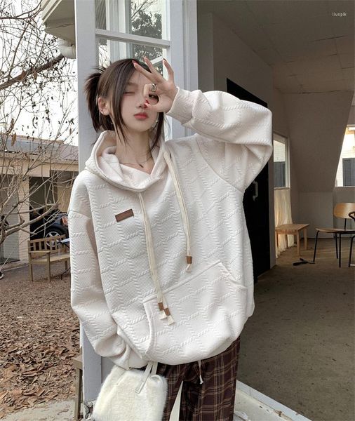 Sweat à capuche à manches longues pour femme, ample, blanc, vêtements de rue, quotidien, hiver, 2023