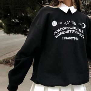 Sweat à capuche pour femmes Sweat à capuche Black Grunge surdimensionné Gothic Harajuku Streetwear Chic Letter Imprimé Femmes Automne Top à manches longues