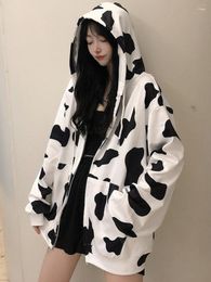Vrouwen Hoodies HOUZHOU Harajuku Y2k Oversize Rits Koe Melk Koreaanse Mode Kpop Streetwear Zip Up Hoody Vrouwen 2023 Herfst