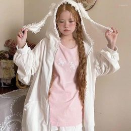 Vrouwen Hoodies HOUZHOU Kawaii Zip Hoodie Vrouwen Herfst Japanse Oren Kant Patchwork Terug Gedrukt Lolita Lange Mouw Oversized