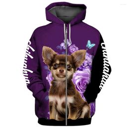 Sweat à capuche pour femmes, HX Chihuahua, chiot, fermeture éclair, animaux, chiens, faire la vie entière, hauts graphiques floraux, vêtements de sport Harajuku