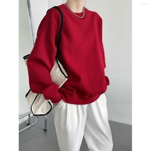 HXJJP – sweat-shirt à capuche surdimensionné pour femme, col rond, ample, manches longues, rouge vin, coréen, automne 2023