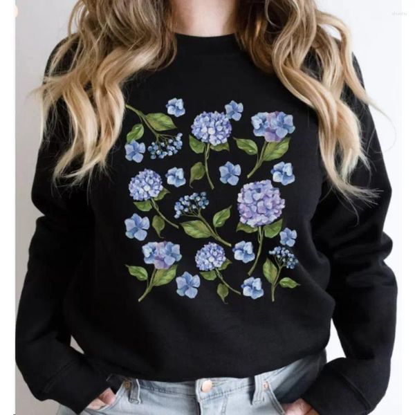 Sudaderas con capucha de hortensia para mujer, suéter de flores silvestres, Jersey informal, ropa de manga larga de ocio de punto de otoño