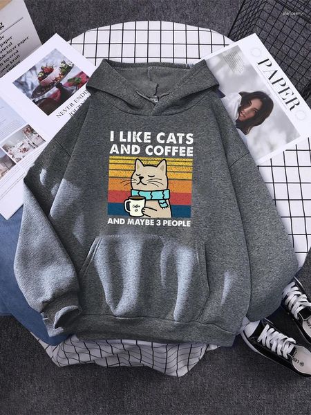 Sweats à capuche pour femmes J'aime les chats et le café imprimés femmes à capuche Kpop survêtement confortable solide vêtements de sport à capuche personnalité chaude femme