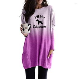 Sweats à capuche pour femmes J'aime mon chien Schnauzer Print Gradient Long For Female Femmes Animal Lover Gift Women Spring Autumn Pocket Sweatshirts