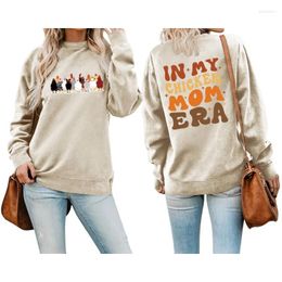 Dameshoodies In My Chicken Mom Era Fall Dames Lange mouw Casual Fun Omkeerbare print Creatief sweatshirt Pullover