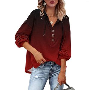 Hoodies voor dames in plus -size sweatshirts voor vrouwen gradiënt afdrukken trekstring lange mouwen knop sweatshirt hoodie top kleding