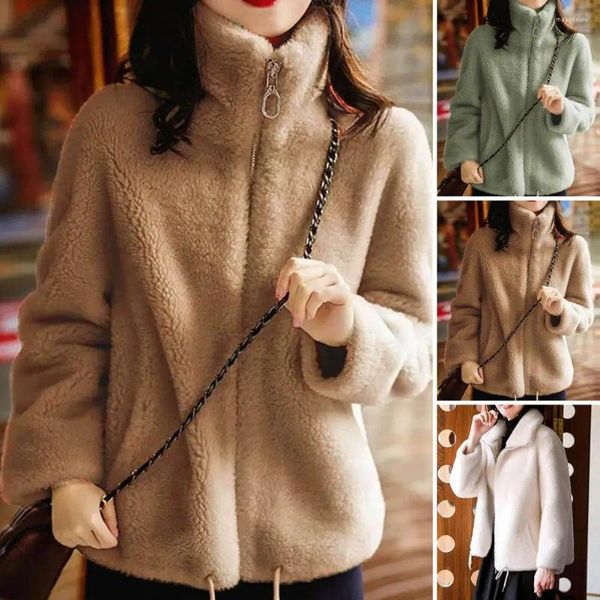 Sudaderas con capucha para mujer, chaqueta cálida con cremallera, abrigo acolchado de lana de doble cara con cuello alto, sudadera de piel sintética