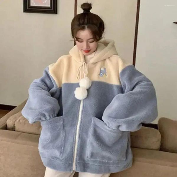 Sweats à capuche pour femmes japonais Kawaii sweat-shirt en peluche veste chaude décontractée à capuche dessin animé imprimé femme automne hiver mignon sweats manteau hauts