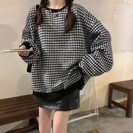Sweats à capuche pour femmes JMPRS Houndstooth Sweat-shirt Femmes Épais Chaud Mode Lâche Plaid À Manches Longues Pull Automne Harajuku Noir Jaune Casual
