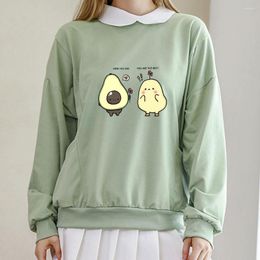 Dames Hoodies Kawaii Avocado Print Vrouwen Hoodie Oversized Sweatshirt Koreaanse Vintage Turn-down Kraag Katoenen Tops Met Zak Kleding Voor