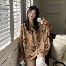 Sweats à capuche femme Kawaii Beer Print Vrouwen Trui Lange Mouwen Herfst Sweat à capuche Sweetheart Oversized Ronde Hals Patroon Pull Streetwear