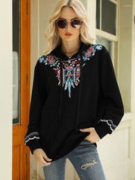 Hoodies voor dames khalee yose boho borduurwerk hoodie pullover sweatshirt zwart katoen herfst los Harajuku vintage streetwear vrouw 23xxxl