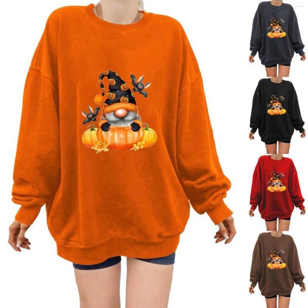 Sudaderas con capucha para mujer Tops tipo túnica de punto Sudaderas elegantes para Halloween Otoño e invierno Sudadera de moda Impreso Cuello redondo Largo X Luz