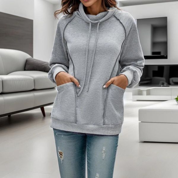 Sudaderas con capucha para mujer Túnica de punto Sudadera informal cómoda con cuello alto y manga larga para otoño e invierno