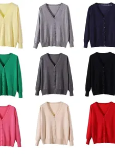 Sweats à capuche pour femmes tricotage du printemps et des tricots d'automne Couleur solide uniforme cardigan grand coréen polyvalent